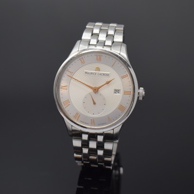 Maurice Lacroix Herrenarmbanduhr in Stahl Referenz MP6907, Schweiz um 2010, Automatik, beids. vergl., Boden 4-fach verschr., orig. Stahlband m. dopp. ...