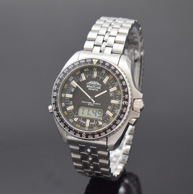 BREITLING Navitimer Quartz 2100 Pluton Multifunktionsuhr in Stahl Referenz 80190, Schweiz um 1980, verschr. Geh. inkl. orig. Stahlband m. Faltschl., ...