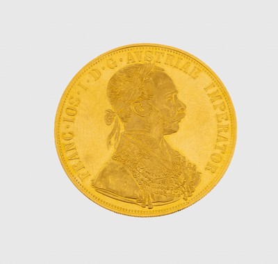 Goldmünze, 4 Dukaten Österreich-Ungarn 1915, offizielle Nachprägung, Franz Joseph I.