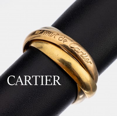 18 kt Gold Must de CARTIER Ring, GG/WG/RG 750/000, Trinity-Serie, RW 52, GG-Ring mit pers. Inschrift