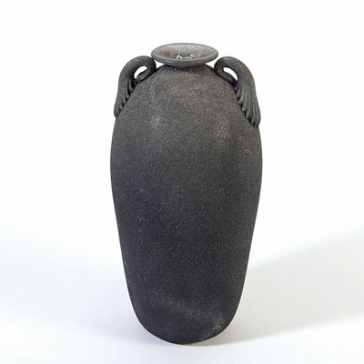 Vetro a Scavo-Vase, Fratelli Toso, Murano, 1950er, Glas, Vetro a Scavo-technik mit grauer Patina, Doppelhenkel, H. 26 cm