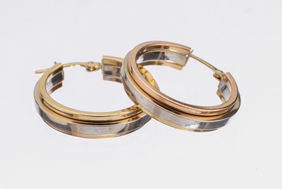 Paar 14 kt Gold Creolen, GG/WG/RG 585/000, D. ca. 2 cm, ca. 5.1 g