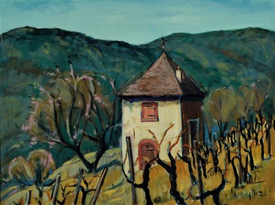 Hans Rolf Peter, 1926-2020 Neustadt an der Weinstraße, Weinberghäuschen, Öl/Lwd, rechts unten sign., ca. 60x80cm, R. ca. 71x91cm