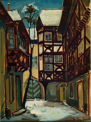 Hans Rolf Peter, 1926-2020 Neustadt an der Weinstraße, Ansicht des Steinhäuser Hofs in Neustadt, Öl/Lwd, rechts unten signiert, ca. 80x60cm, R. ...