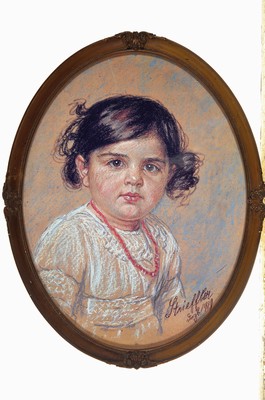 Heinrich Strieffler, 1872 Neustadt-1949 Landau, Porträt eines Mädchens, Blei- und Buntstiftzeichnung, partiell weiß gehöht, sign. und dat. ...