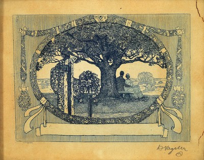 Heinrich Vogeler, 1872-1942, "Tod bricht Rosen" oder "Liebespaar und Tod", 1904, Radierung, rechts unten handsign., ca. 10 ...