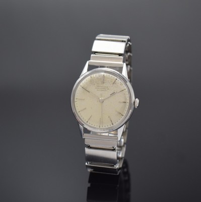 JUNGHANS Chronometer Automatic in Stahl, Deutschland um 1960, unpoliertes Geh., Boden aufgedr., silb. Zifferbl. fl., silb. Indizes u. Zeiger, verg. ...