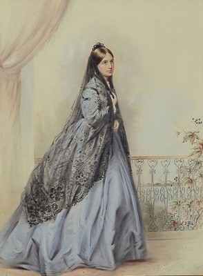 Henri Grévedon, 1776 - 1860 Paris, Kaiserin Eugenie von Frankreich, Aquarell/ Papier, re. unten signiert, ca. 36 x 27 cm, PP., unter Glas, ...