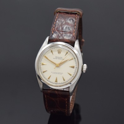 ROLEX Oyster Perpetual Referenz 6284 Armbanduhr in Stahl, Schweiz um 1953, Automatik, verschr. Oystergeh., verschr. orig. Krone, silb. Zifferbl. ...