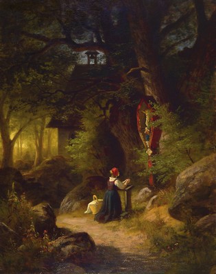 Rudolf Epp, 1834 Eberbach-1910 München, Junge Frau vor einem Bildstock, Öl/Lwd, sign. und dat. 1869 rechts unten, ca. 90x71.5cm, R. ca. 100x80cm