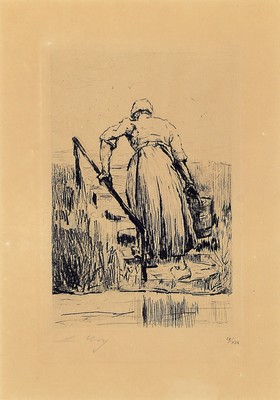 Lesser Ury, 1861-1931, Wassertragende Bäuerin, Radierung, Papier mit Wasserzeichen van Gelder Zonen, li. u. sign., re. u. num. IX/XXV, ca. ...