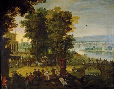 Ungedeuteter Barockmaler, nordalpin, ausgehendes 17./beginnendes 18.Jh., italianisierende Stadtlandschaft im Stile eines Hendrick Mommers oder Claes ...