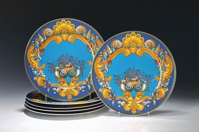 6 Platzteller, Rosenthal, Les Trésor la Mer, Entwurf Gianni Versace, Porzellan, D. ca. 31 cm