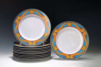 12 Menueteller, Rosenthal, Les Trésor la Mer, Entwurf Gianni Versace, Porzellan, D. ca. 27 cm