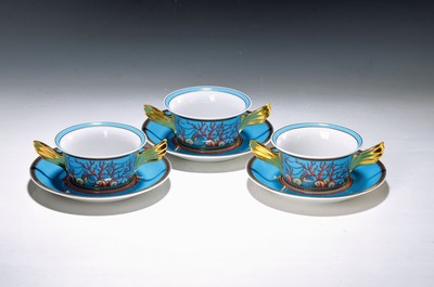 5 Suppentassen, Rosenthal, Les Trésor la Mer, Entwurf Gianni Versace, Porzellan, mit Untertassen
