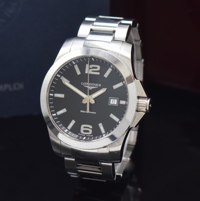 LONGINES Herrenarmbanduhr Serie Conquest Referenz L3.659.4, Schweiz um 2013, quarz, Edelstahlgeh. inkl. Gliederband m. dopp. Faltschl., Boden und ...