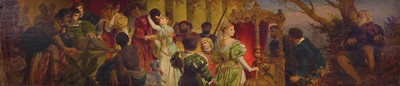 Eugen Johann Georg Klimsch, 1839-1896 Frankfurt am Main, Hochzeitsgelage, große Figurengruppe aus Aristokraten umringen ein bzw. zwei Brautpaare im ...