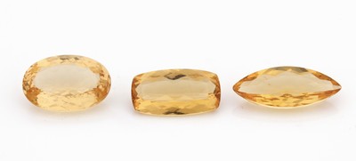 Lot 3 lose facett. Goldberylle, zus. 15.18 ct,1 x oval, 1 x Navette, 1 x Baguette