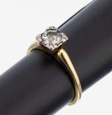 14 kt Gold Diamant-Ring, GG 585/000, ein Altschliffdiamant ca. 0.50 ct l.get.Weiß/p, RW 52, ca. 2.7 g