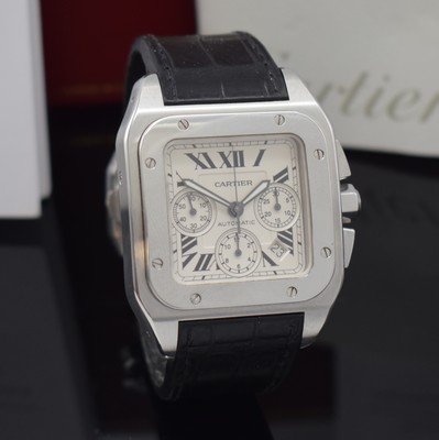 CARTIER Armbandchronograph Santos 100 XL große Herrenarmbanduhr mit Chronograph Referenz 2740/20090X8, Automatik, massives Edelstahlgehäuse inkl. ...