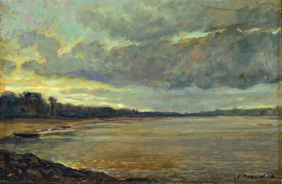 Werner Brand, 1933 Löbau-2021 Hochstadt, Altrheinlandschaft, 1996, Öl/Lwd, signiert und datiert, 33x51 cm, Rahmen 46x64 cm