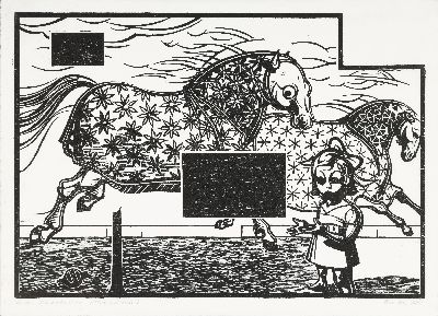 Franca Bartholomäi, geb. 1975 Hohenmölsen, 3Holzschnitte, Triptychon, "Equusation" (Blitz,Antennen, Fernsehturm), 2015, je 21x30 cm, ...
