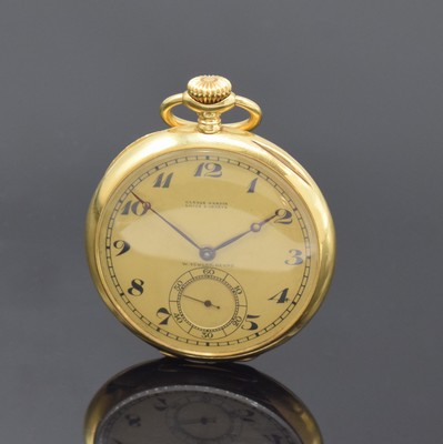 ULYSSE NARDIN / W. TÜRLER, BERNE offene Herrentaschenuhr in GG 750/000, Schweiz um 1925, glattes Goldgeh., verg. Cuv., gold. Metallzifferbl. m. ...