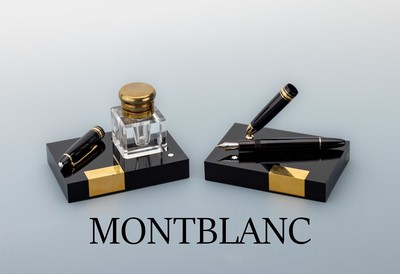 MONTBLANC Schreibtischset, Füllfederhalter Meisterstück Nr. 146, 1 x Aufsteller für Schreibtisch mit Tintenfass, 1x Füllhalterständer, mit ...