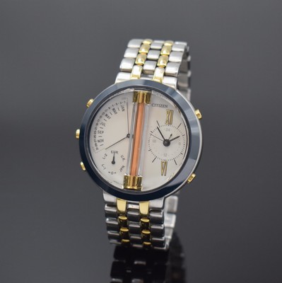 CITIZEN frühe Funkgesteuerte Herrenarmbanduhr Referenz 7400-C70007 TA, Japan um 1990, quarz, Edelstahlgeh. m. orig. Gliederband (teils verg.), Boden ...