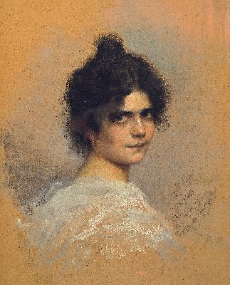 Hermann Petzet, 1860 Bonnland-1935 München, Porträt einer jungen Frau, sich über die Schulter blickend, Pastell auf Papier, rechts unten signiert ...
