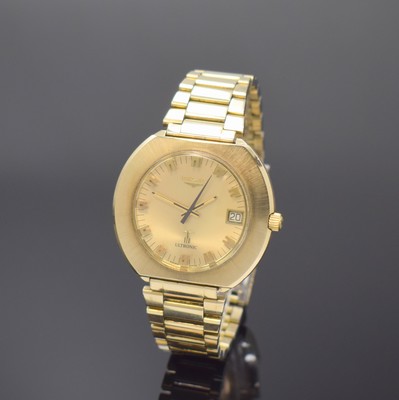 LONGINES Ultronic Herrenarmbanduhr Referenz 6312, Schweiz um 1970, Stimmgabelschwinger, verg. Geh., Stahlboden verschr., verg. orig. Gliederband m. ...