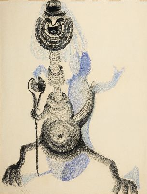 Karl May, 1901-1976, deutsch-kanadischer Expressionist, Ohne Titel, Zeichnung in Bei- und Buntstift, links unten signiert, ca. 83x64cm, PP, u.Gl., R. ...