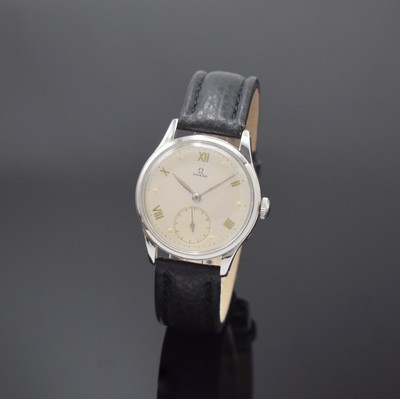 OMEGA Souverän Herrenarmbanduhr Referenz 2400 -7 in Stahl, Schweiz um 1947, Handaufzug, Boden verschr., silb. Zifferbl. rest., silb. Zeiger, röm. ...
