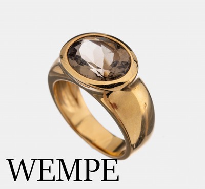 18 kt Gold WEMPE Rauchquarz-Ring, GG 750/000, massive Ausführung, ovaler Rauchquarzca. 7.00 ct, ca. 13.9 g, RW 59, Rechnungskopievon 2011 liegt vor