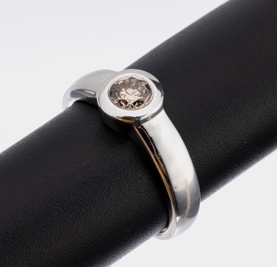 14 kt Gold Brillant-Bandring, WG 585/000, Brillant ca. 0.50 ct Cognac/si-p1, RW 57, ca. 4.1 g