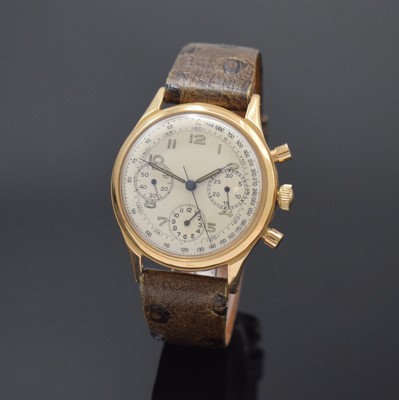 BREITLING Premier Herrenchronograph in RG 750/000 Referenz 788, Schweiz um 1960, Handaufzug, Boden geschr., silb. Zifferbl. rest., arab. ...