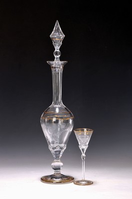 Karaffe und Likörglas, Moser, Paula 7000 bzw. Rosendekor, dünnwandiges Kristallglas, Rosendekor, handgeschliffen und geschnitten, Goldstaffage, ...