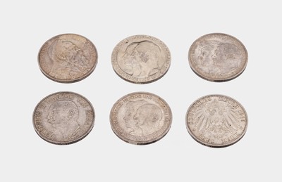 6 x 3 Mark Deutsches Reich, Anhalt 1911, Anhalt 1889-1914, Universität Berlin 1910, Großherzogin & Großherzog von Sachsen 1910, Lübeck 1910, ...