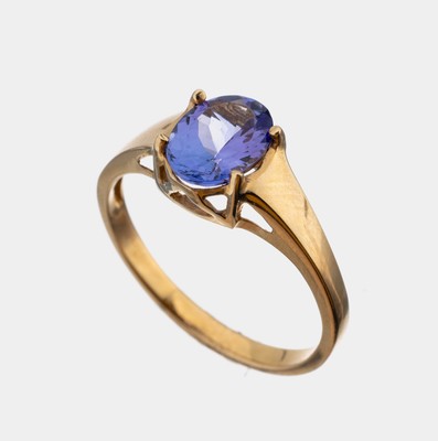 14 kt Gold Tansanit-Ring, GG 585/000, ovalfacett. Tansanit ca. 1.10 ct, RW 57, ca. 2.9 g, RW 57