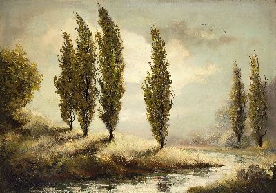 Karl Philipp Spitzer, 1887-1954 Speyer, Pappeln am Altrhein, Öl/Lwd, links unten sign., ca. 105x140cm, R. ca. 120x155cm