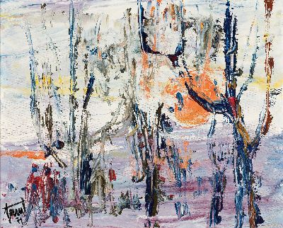 Georg Günter Zeuner, 1923 Dresden-2011 Speyer, Im Winter, rückseitig so betitelt, Öl/Lwd, links unten sign. und dat. 71, ca. 40x50cm, R. ca. ...