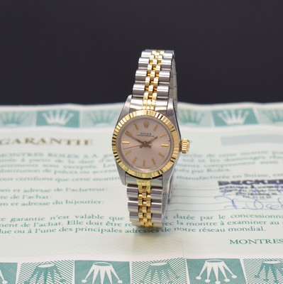 ROLEX Oyster Perpetual Damenarmbanduhr Referenz 67193, Schweiz um 1988, Automatik, R-Serie, Edelstahl/Gold komb. inkl. orig. Jubileeband m. ...
