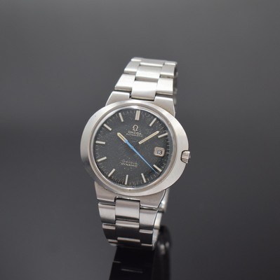 OMEGA Geneve Dynamic Herrenarmbanduhr, Schweiz um 1970, Automatik, Edelstahl Monocoque-Geh. inkl. orig. Gliederband m. Faltschl., grau-blaues ...