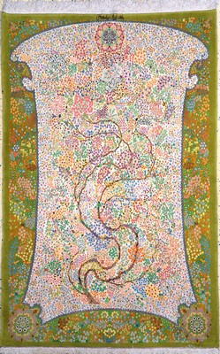 Ghom Kork sehr fein, Persien, Ende 20.Jhd, Korkwolle mit und auf Seide, ca. 206 x 135 cm,ca. 1,0 Mio. Kn/qm, EHZ:(nahezu Neuwertig).