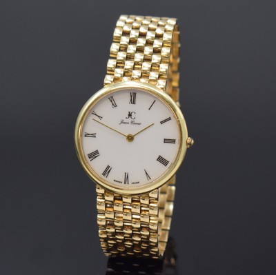 JEAN COMO auf 498 Stück imitierte Armbanduhr in GG 585/000, Schweiz um 1980, quarz, Goldband, Boden aufgedr., weißes Zifferbl. m. röm. Zahlen, ...