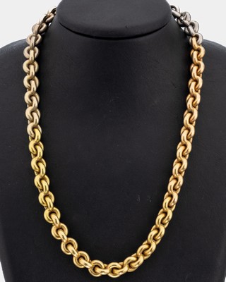 18 kt Gold und Platin Collier, GG/RoseG/WG 750/000 und Pt 950, schwere massive Ausführung, Farbverlauf von GG zu Platin, L. ca. 49 cm, ...