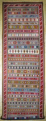 Shahsawan Kelim fein, Persien, Mitte 20.Jhd, Wolle auf Wolle, ca. 600 x 155 cm, EHZ: 2