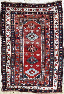 Antiker Kazak, Kaukasus, 19.Jhd, Wolle auf Wolle, ca. 225 x 160 cm, EHZ: 3-4(Trittfalten).