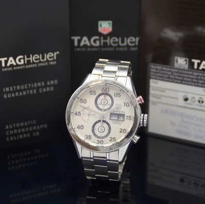 TAG HEUER Carrera Armbandchronograph Referenz CV2A11, Schweiz verk. lt. beil. Pap. 06/2014, Automatik, Edelstahlgeh. inkl. Gliederband m. Faltschl., ...