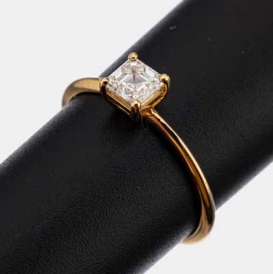 18 kt Gold Diamant-Ring, GG 750/000, 1 Diamant-Carree ca. 0.57 ct l.get.Weiß(J)/vvs1,RW 53, ca. 1.6 g, Kopie GIA Expertise 03/2022